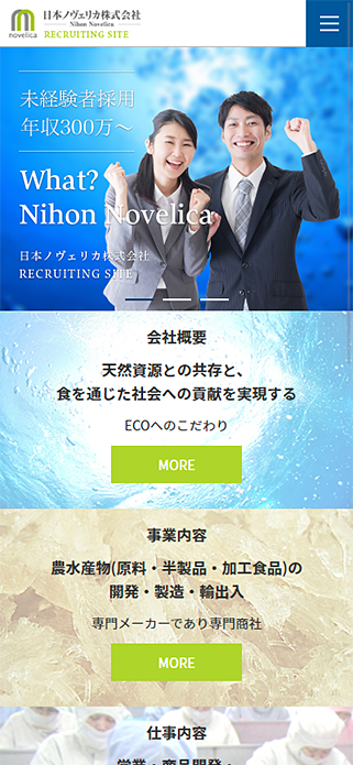 日本ノヴェリカ株式会社採用サイト SP画像